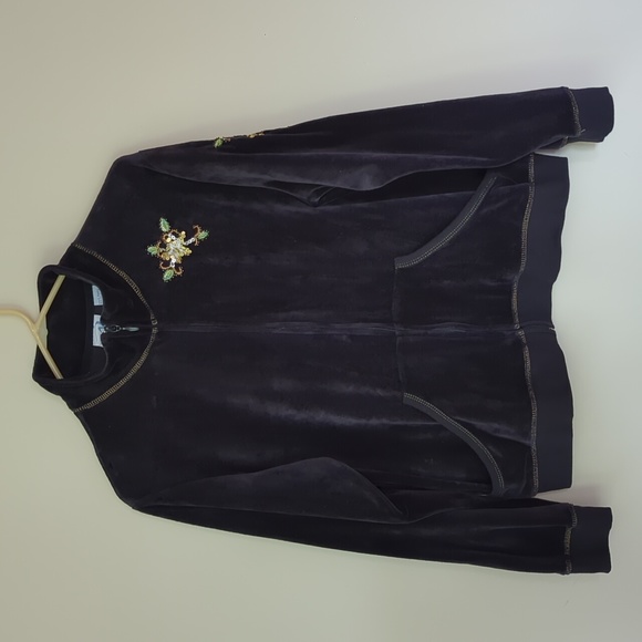 Vintage Embellished Beaded Velvet Velour Zip Up Athletic Jacket L Black - Picture 2 of 16